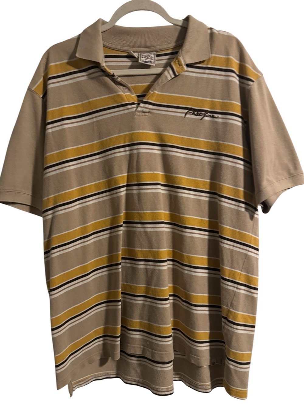 VTG Y2K Phat Farm Men’s Yellow Tan Brown Striped Streetwear Baggy Polo Shirt XL